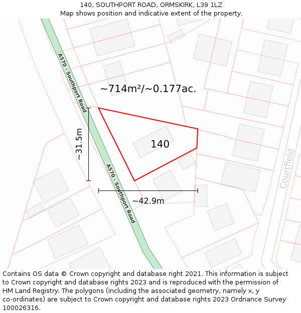 140, SOUTHPORT ROAD, ORMSKIRK, L39 1LZ: Plot and title map