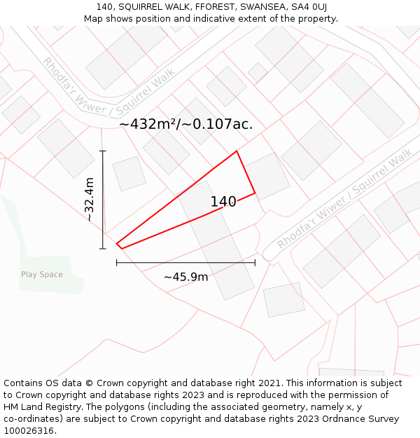 140, SQUIRREL WALK, FFOREST, SWANSEA, SA4 0UJ: Plot and title map