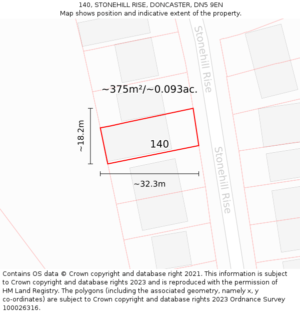 140, STONEHILL RISE, DONCASTER, DN5 9EN: Plot and title map