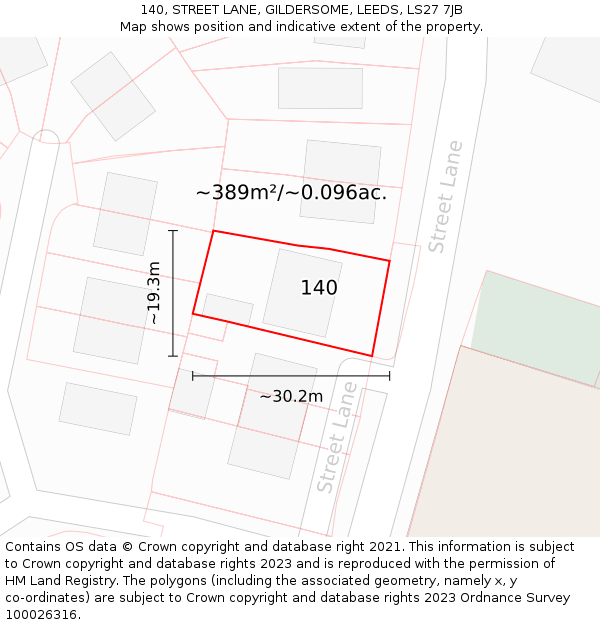 140, STREET LANE, GILDERSOME, LEEDS, LS27 7JB: Plot and title map