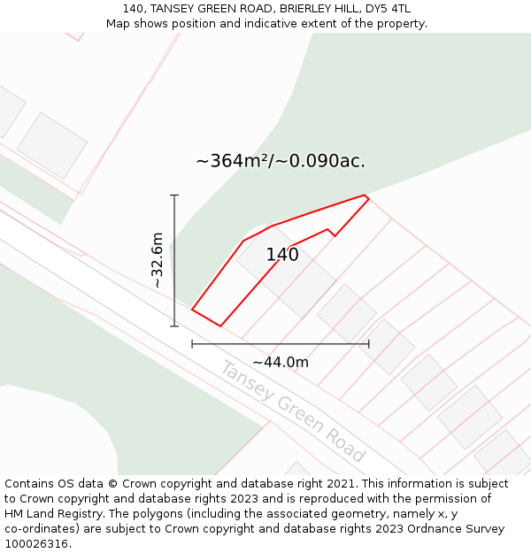 140, TANSEY GREEN ROAD, BRIERLEY HILL, DY5 4TL: Plot and title map