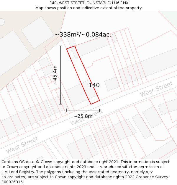 140, WEST STREET, DUNSTABLE, LU6 1NX: Plot and title map