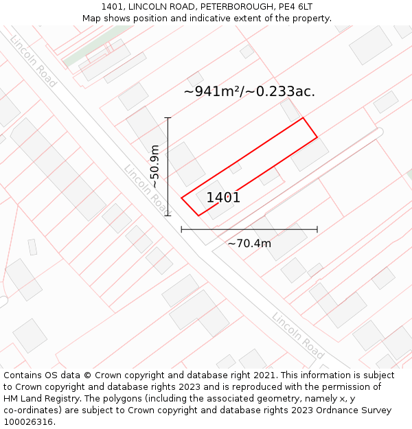 1401, LINCOLN ROAD, PETERBOROUGH, PE4 6LT: Plot and title map