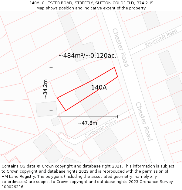 140A, CHESTER ROAD, STREETLY, SUTTON COLDFIELD, B74 2HS: Plot and title map