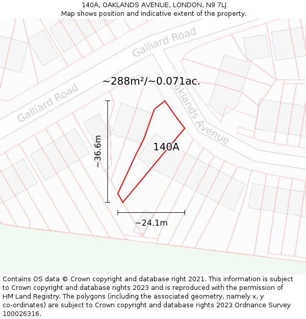 140A, OAKLANDS AVENUE, LONDON, N9 7LJ: Plot and title map