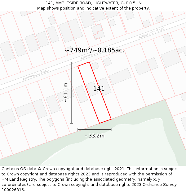 141, AMBLESIDE ROAD, LIGHTWATER, GU18 5UN: Plot and title map