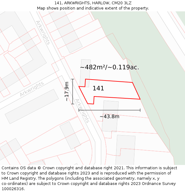 141, ARKWRIGHTS, HARLOW, CM20 3LZ: Plot and title map