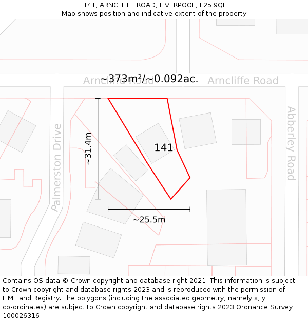 141, ARNCLIFFE ROAD, LIVERPOOL, L25 9QE: Plot and title map