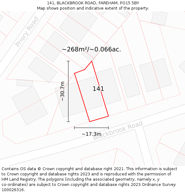 141, BLACKBROOK ROAD, FAREHAM, PO15 5BY: Plot and title map