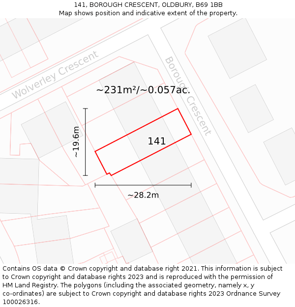 141, BOROUGH CRESCENT, OLDBURY, B69 1BB: Plot and title map