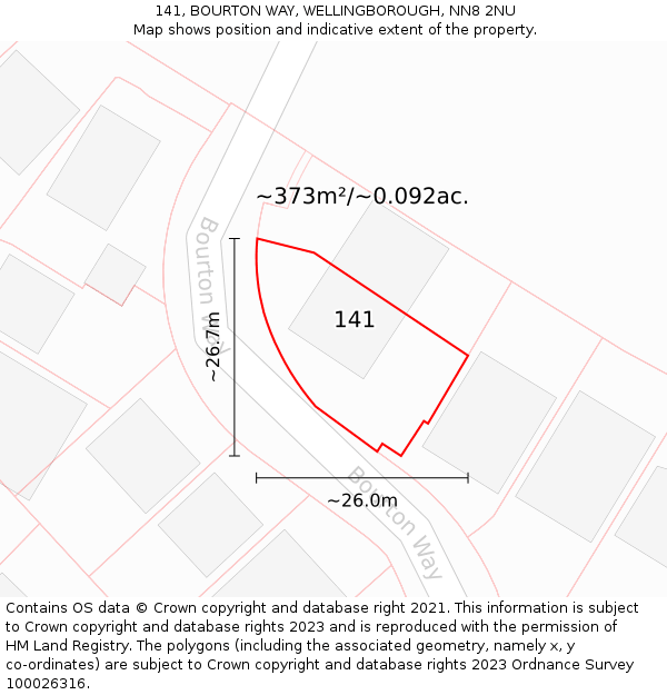 141, BOURTON WAY, WELLINGBOROUGH, NN8 2NU: Plot and title map