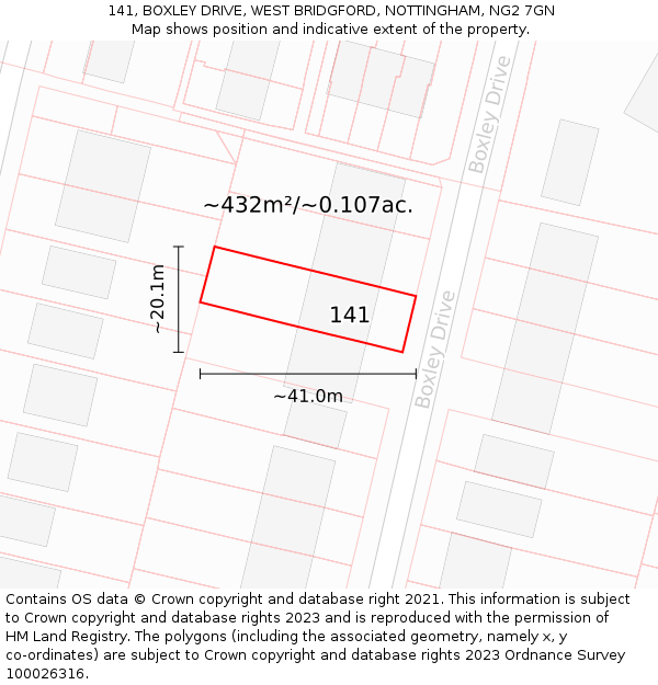 141, BOXLEY DRIVE, WEST BRIDGFORD, NOTTINGHAM, NG2 7GN: Plot and title map