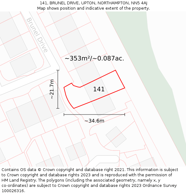 141, BRUNEL DRIVE, UPTON, NORTHAMPTON, NN5 4AJ: Plot and title map