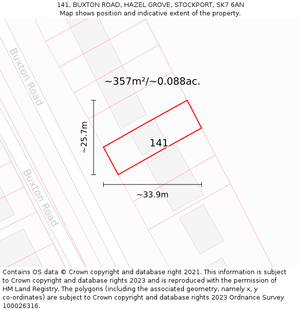 141, BUXTON ROAD, HAZEL GROVE, STOCKPORT, SK7 6AN: Plot and title map