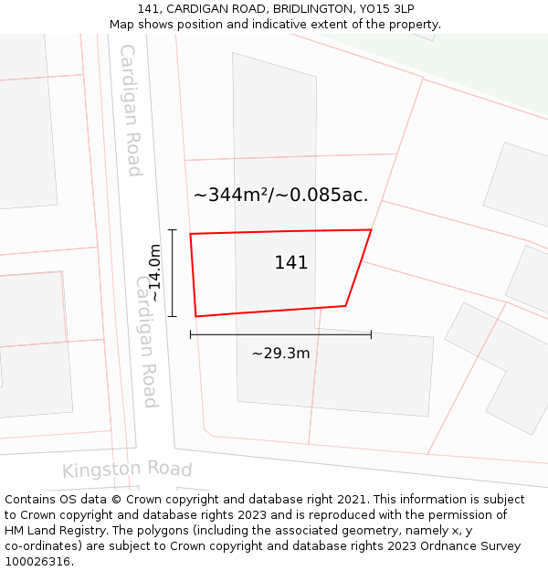 141, CARDIGAN ROAD, BRIDLINGTON, YO15 3LP: Plot and title map