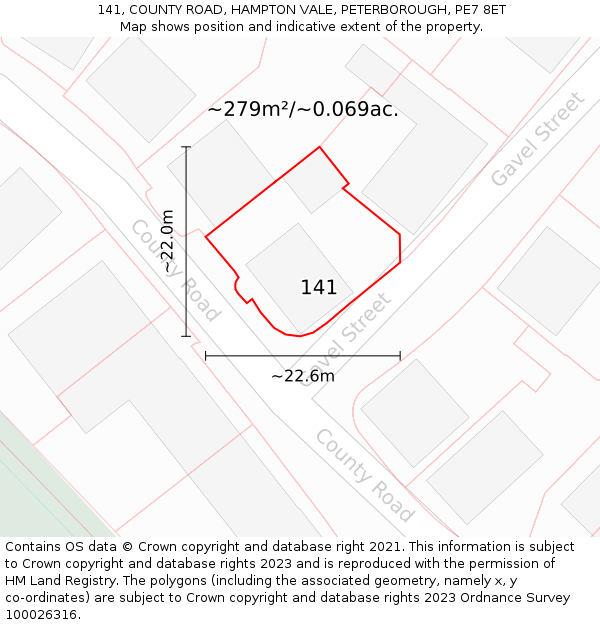 141, COUNTY ROAD, HAMPTON VALE, PETERBOROUGH, PE7 8ET: Plot and title map