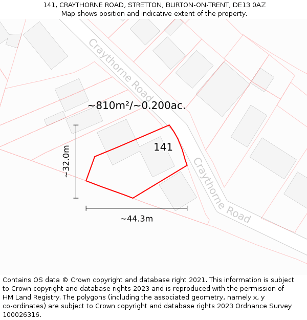 141, CRAYTHORNE ROAD, STRETTON, BURTON-ON-TRENT, DE13 0AZ: Plot and title map