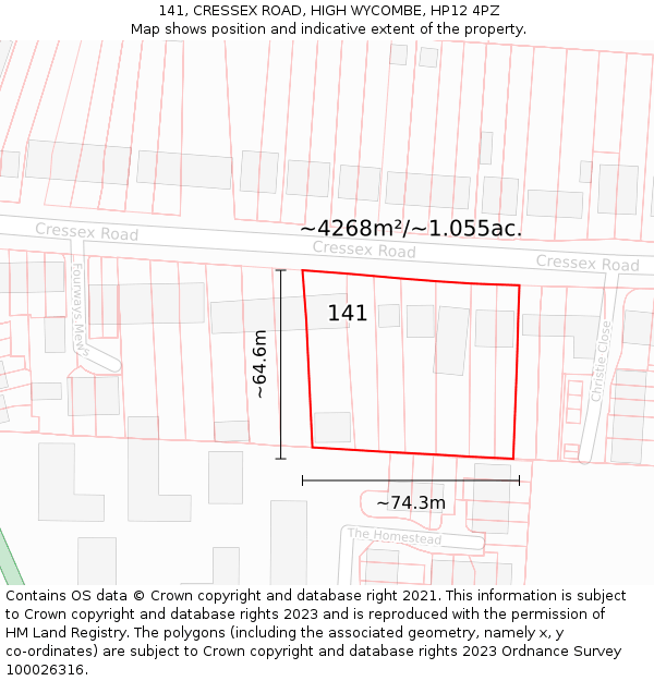 141, CRESSEX ROAD, HIGH WYCOMBE, HP12 4PZ: Plot and title map