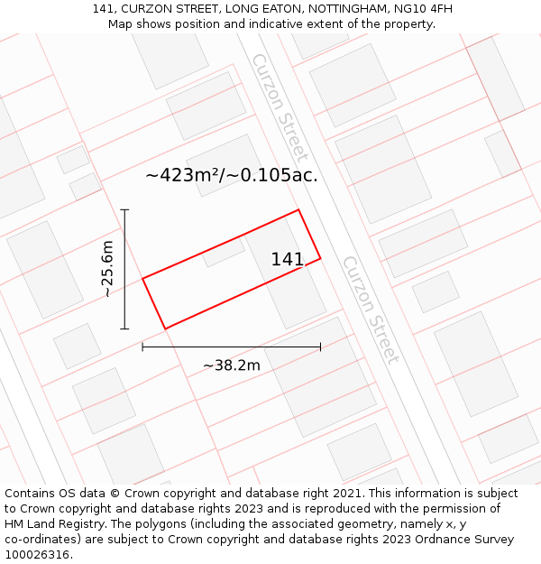 141, CURZON STREET, LONG EATON, NOTTINGHAM, NG10 4FH: Plot and title map