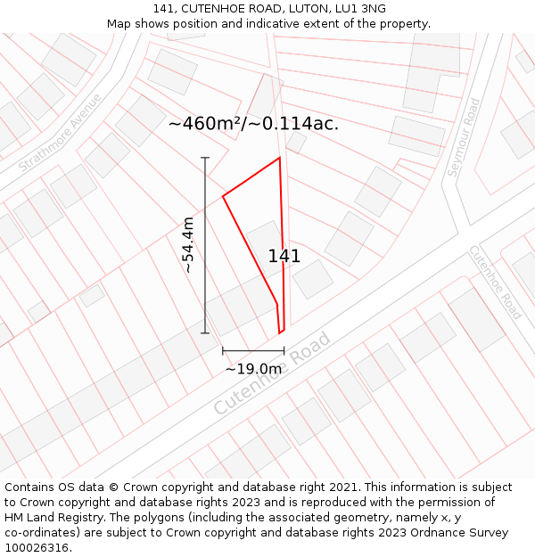 141, CUTENHOE ROAD, LUTON, LU1 3NG: Plot and title map