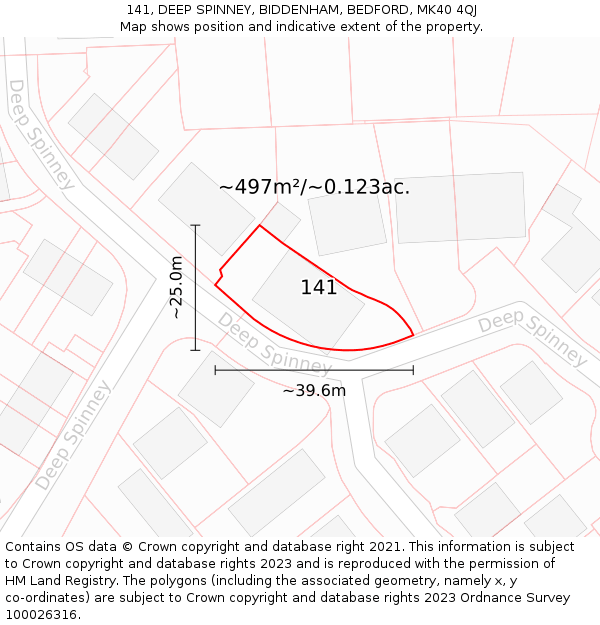 141, DEEP SPINNEY, BIDDENHAM, BEDFORD, MK40 4QJ: Plot and title map