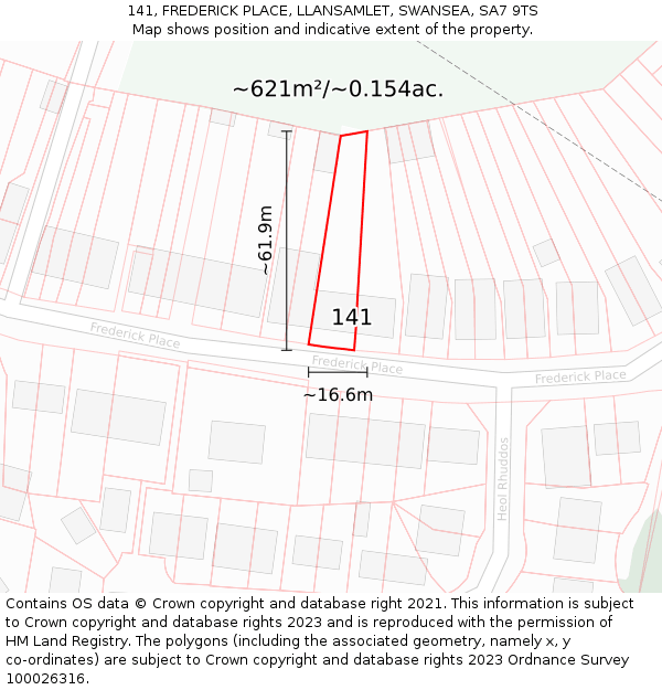 141, FREDERICK PLACE, LLANSAMLET, SWANSEA, SA7 9TS: Plot and title map