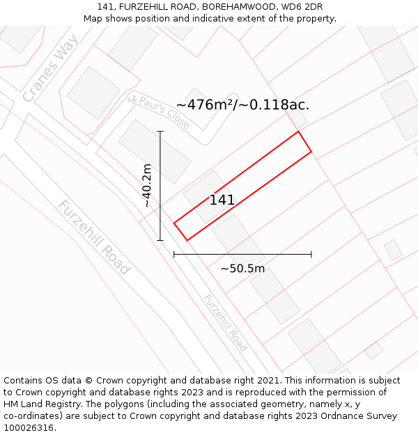 141, FURZEHILL ROAD, BOREHAMWOOD, WD6 2DR: Plot and title map