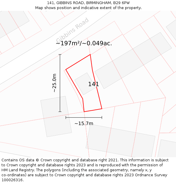 141, GIBBINS ROAD, BIRMINGHAM, B29 6PW: Plot and title map