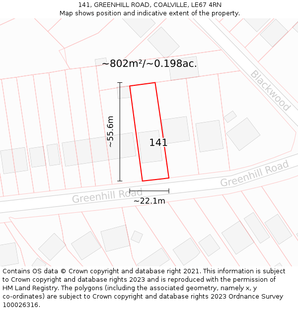141, GREENHILL ROAD, COALVILLE, LE67 4RN: Plot and title map