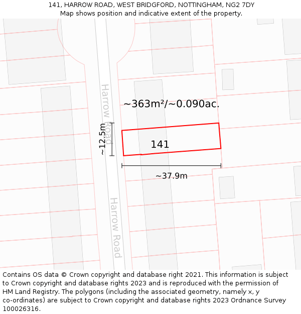 141, HARROW ROAD, WEST BRIDGFORD, NOTTINGHAM, NG2 7DY: Plot and title map