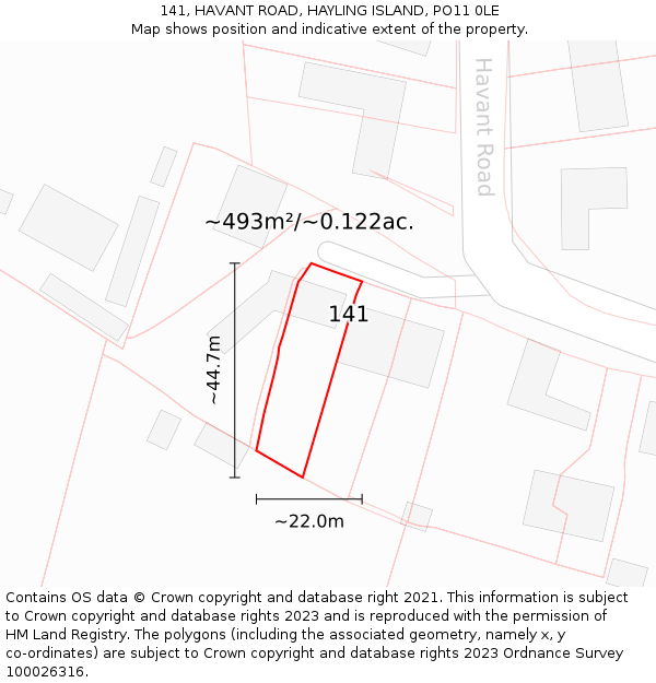 141, HAVANT ROAD, HAYLING ISLAND, PO11 0LE: Plot and title map