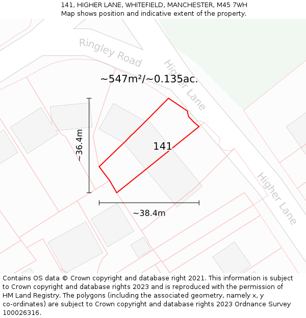 141, HIGHER LANE, WHITEFIELD, MANCHESTER, M45 7WH: Plot and title map