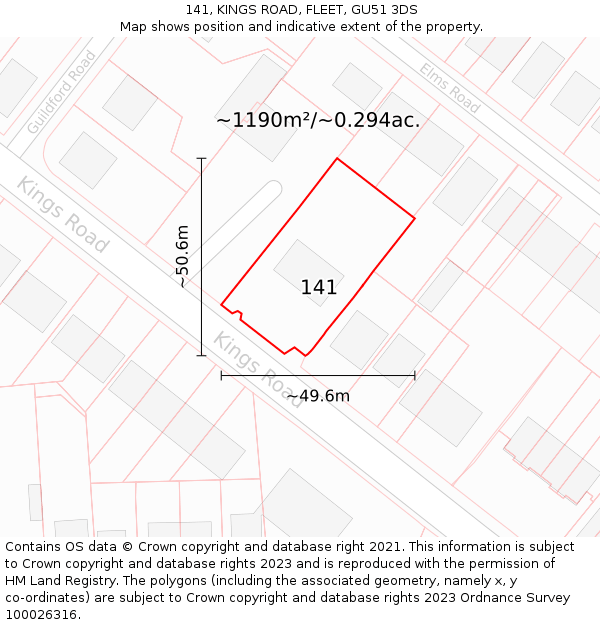 141, KINGS ROAD, FLEET, GU51 3DS: Plot and title map