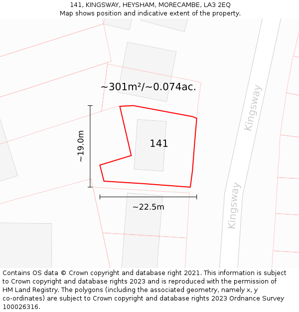 141, KINGSWAY, HEYSHAM, MORECAMBE, LA3 2EQ: Plot and title map