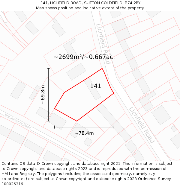141, LICHFIELD ROAD, SUTTON COLDFIELD, B74 2RY: Plot and title map