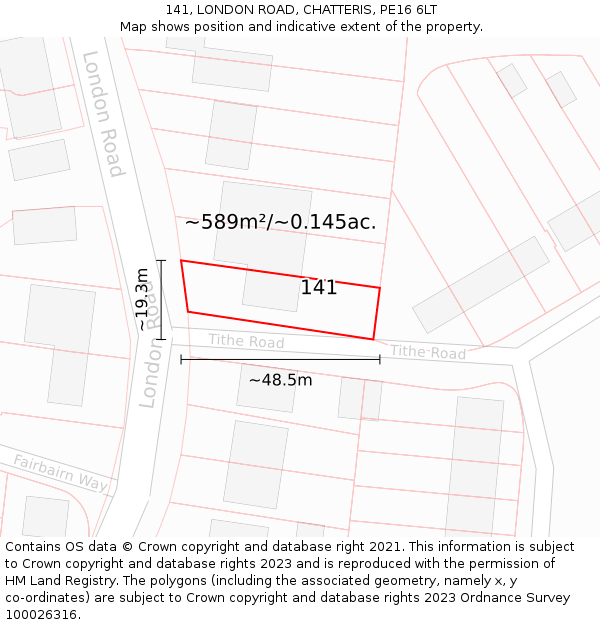 141, LONDON ROAD, CHATTERIS, PE16 6LT: Plot and title map