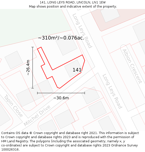 141, LONG LEYS ROAD, LINCOLN, LN1 1EW: Plot and title map