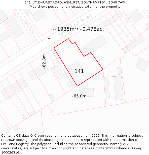 141, LYNDHURST ROAD, ASHURST, SOUTHAMPTON, SO40 7AW: Plot and title map