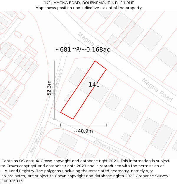 141, MAGNA ROAD, BOURNEMOUTH, BH11 9NE: Plot and title map