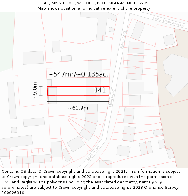 141, MAIN ROAD, WILFORD, NOTTINGHAM, NG11 7AA: Plot and title map