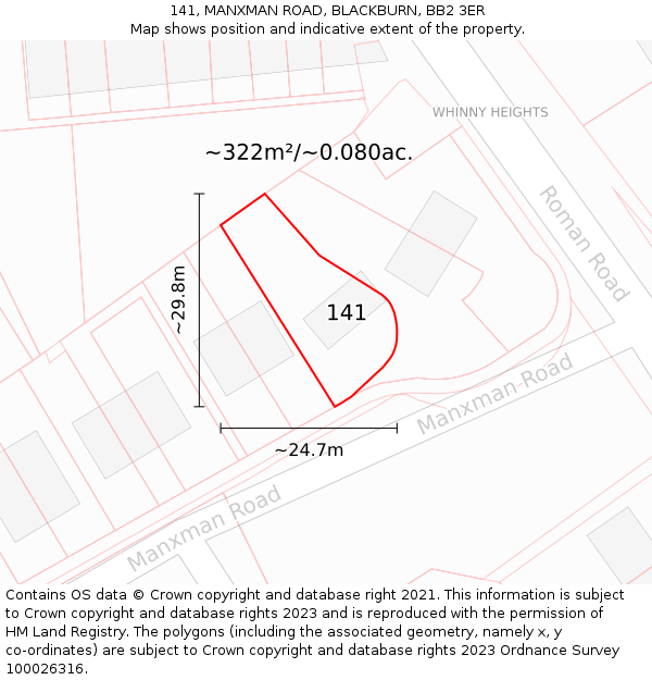 141, MANXMAN ROAD, BLACKBURN, BB2 3ER: Plot and title map