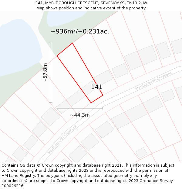 141, MARLBOROUGH CRESCENT, SEVENOAKS, TN13 2HW: Plot and title map