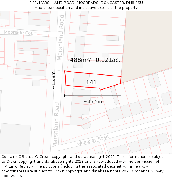 141, MARSHLAND ROAD, MOORENDS, DONCASTER, DN8 4SU: Plot and title map