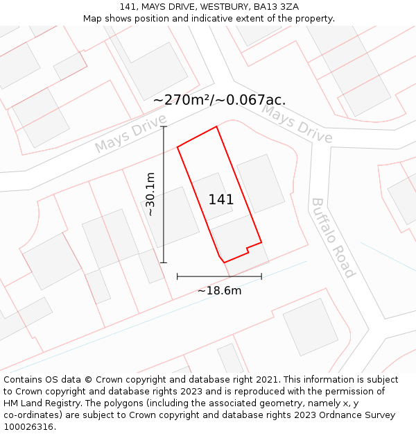 141, MAYS DRIVE, WESTBURY, BA13 3ZA: Plot and title map