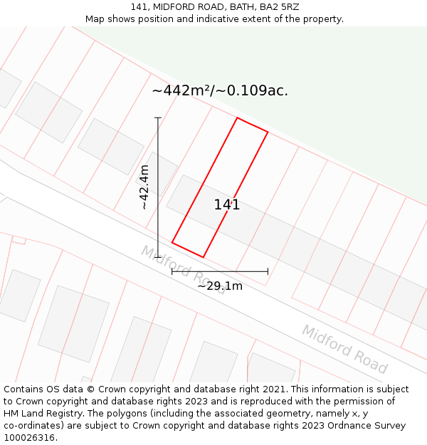 141, MIDFORD ROAD, BATH, BA2 5RZ: Plot and title map