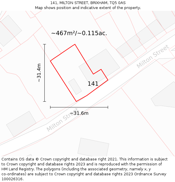 141, MILTON STREET, BRIXHAM, TQ5 0AS: Plot and title map