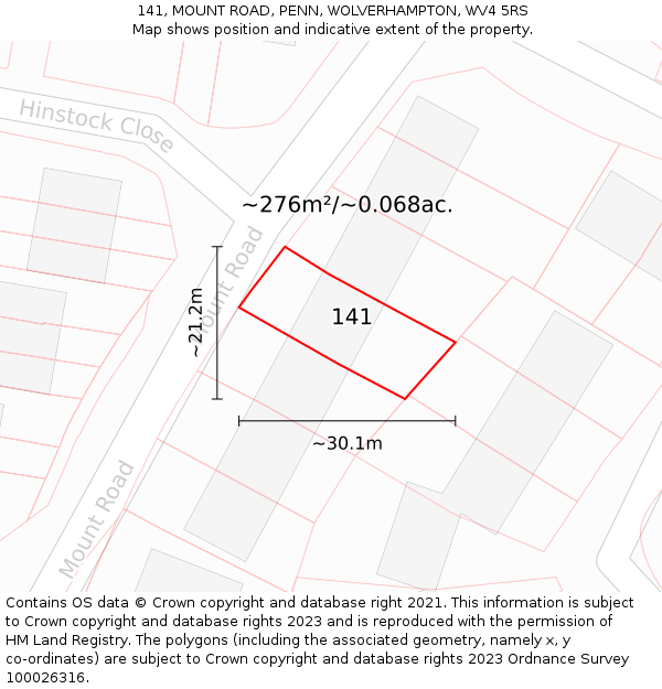 141, MOUNT ROAD, PENN, WOLVERHAMPTON, WV4 5RS: Plot and title map