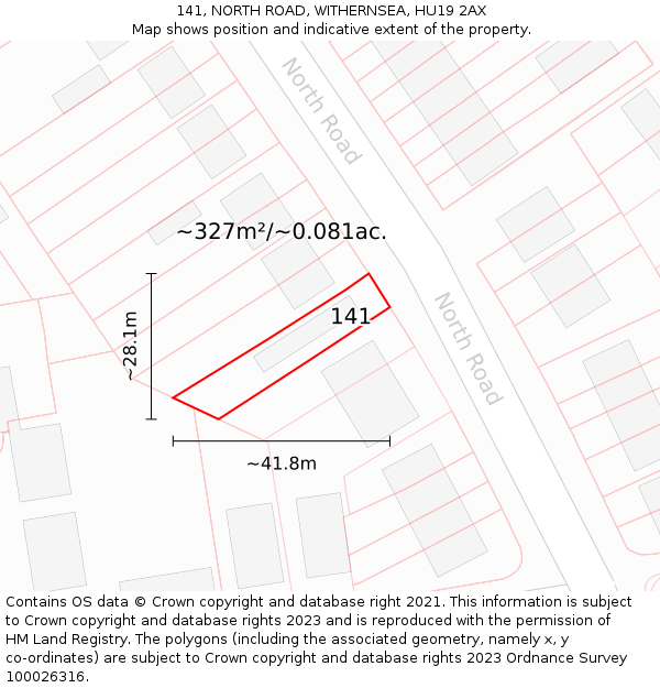 141, NORTH ROAD, WITHERNSEA, HU19 2AX: Plot and title map