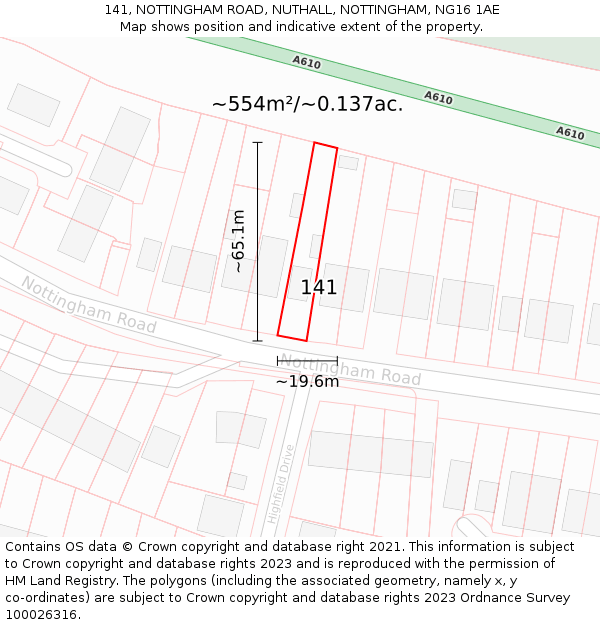 141, NOTTINGHAM ROAD, NUTHALL, NOTTINGHAM, NG16 1AE: Plot and title map