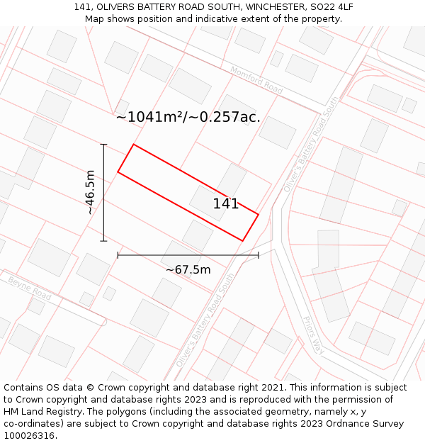 141, OLIVERS BATTERY ROAD SOUTH, WINCHESTER, SO22 4LF: Plot and title map